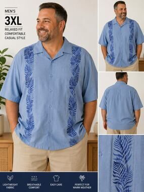 Cafe Luna Men's 3XL Blue Tropical Camp Shirt Hawaiian Palm Print Button Front